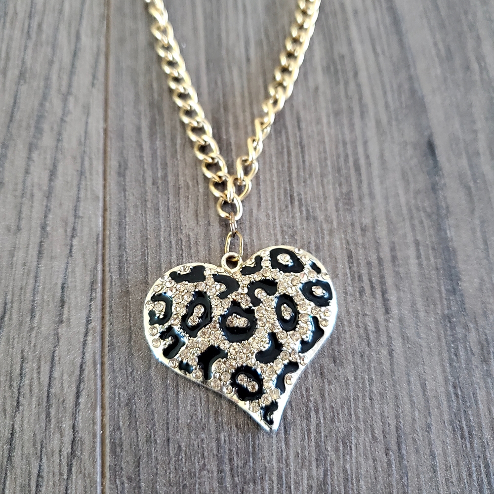 Gold and Black Heart Pendant Necklace
